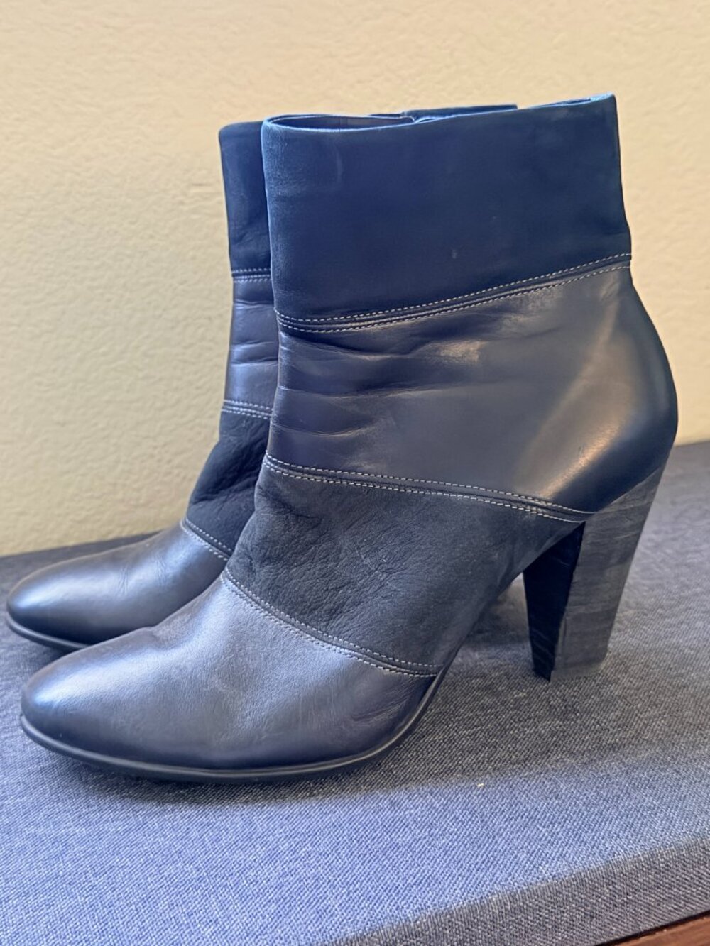 Black Leather & Suede Heeled Ankle Boots, Size 41 (US 9.5) - Picture 5 of 10